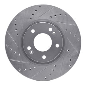 Hyundai Veloster Brake Rotor (1) - Front Left - R1 Concepts - Drilled & Slotted - Silver - `05-`24